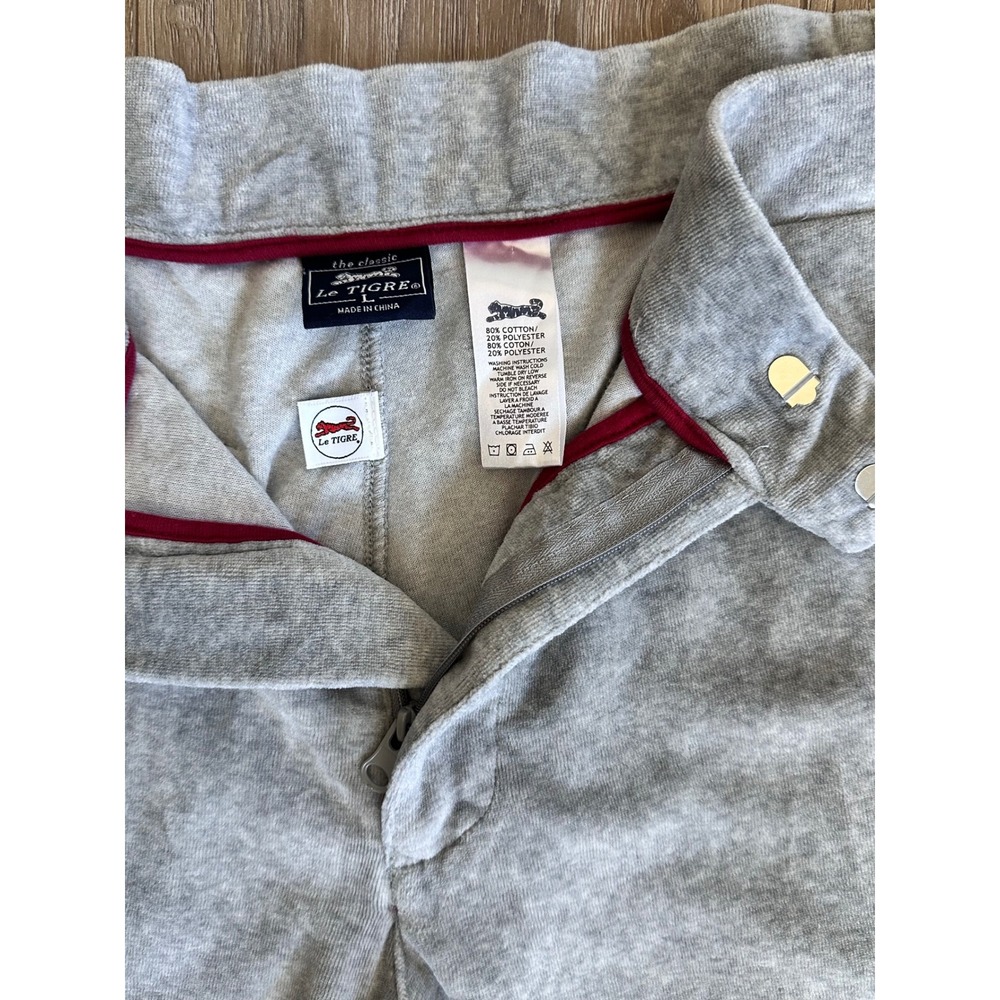 Le Tigre Mens L Velour Jogger Grey Red Piping Retro Streetwear Y2K VTG Blokecore - Picture 3 of 7